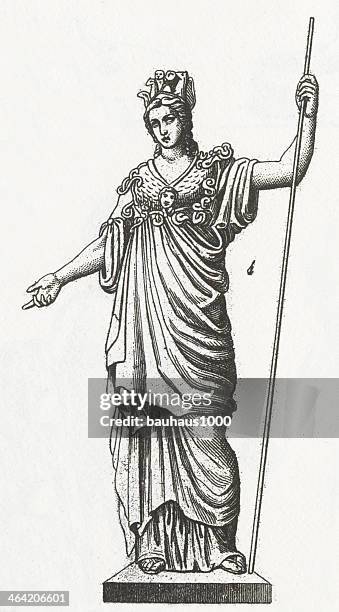 athena engraving - roman goddess stock illustrations