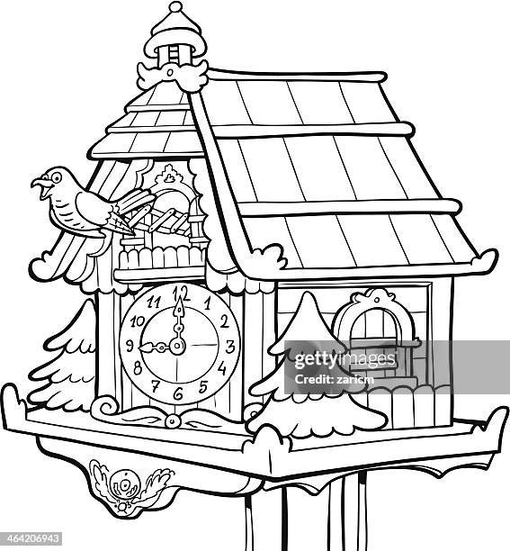 ilustraciones, imágenes clip art, dibujos animados e iconos de stock de reloj de cuco - reloj de cuco