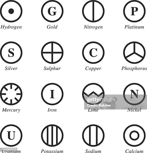 chemical element silhouette icons | set 1 - periodic table of the elements stock illustrations