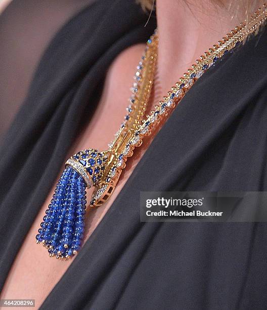 Actress Margot Robbie, jewelry detail, arrives at the 87th Annual Academy Awards at the Hollywood & Highland Center on February 22, 2015 in...