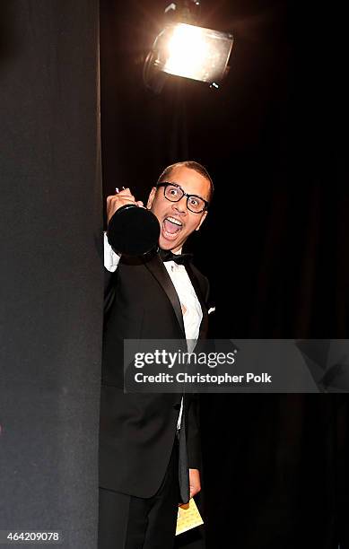 James Lucas winner of the Best Live Action Short Film Award for 'The Phone Call' attends the 87th Annual Academy Awards at Dolby Theatre on February...