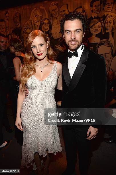 Jessica Chastain and Gian Luca Passi de Preposulo attend the 2015 Vanity Fair Oscar Party hosted by Graydon Carter at the Wallis Annenberg Center for...