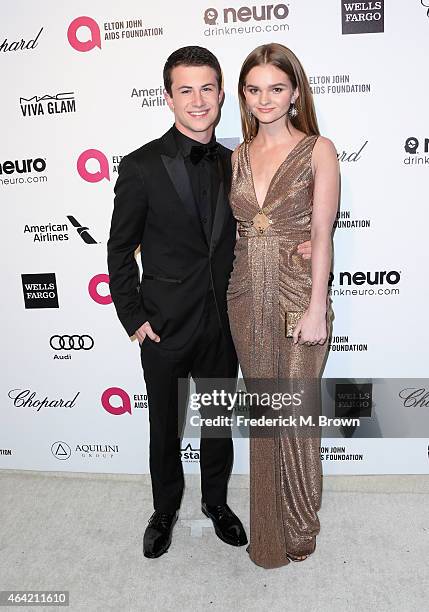 Actors Dylan Minnette and Kerris Dorsey attend the 23rd Annual Elton John AIDS Foundation's Oscar Viewing Party on February 22, 2015 in West...