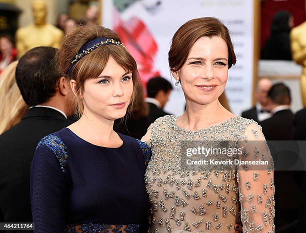 Actress Agata Kulesza and actress Agata Trzebuchowska attend the 87th Annual Academy Awards at Hollywood & Highland Center on February 22, 2015 in...