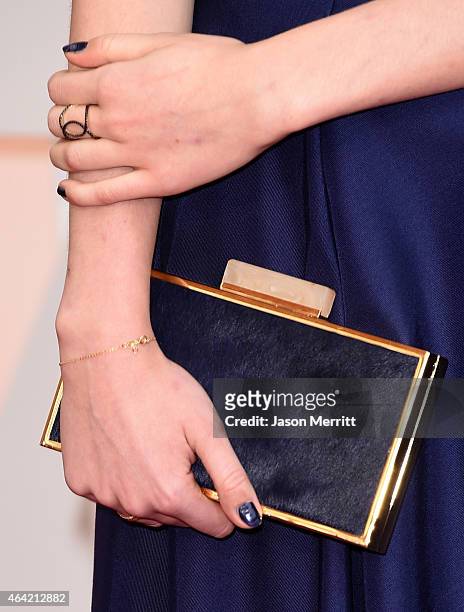 Actress Agata Trzebuchowska, clutch detail, attends the 87th Annual Academy Awards at Hollywood & Highland Center on February 22, 2015 in Hollywood,...