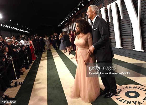 Producer/actress Oprah Winfrey and businessman Stedman Graham attend the 2015 Vanity Fair Oscar Party hosted by Graydon Carter at the Wallis...