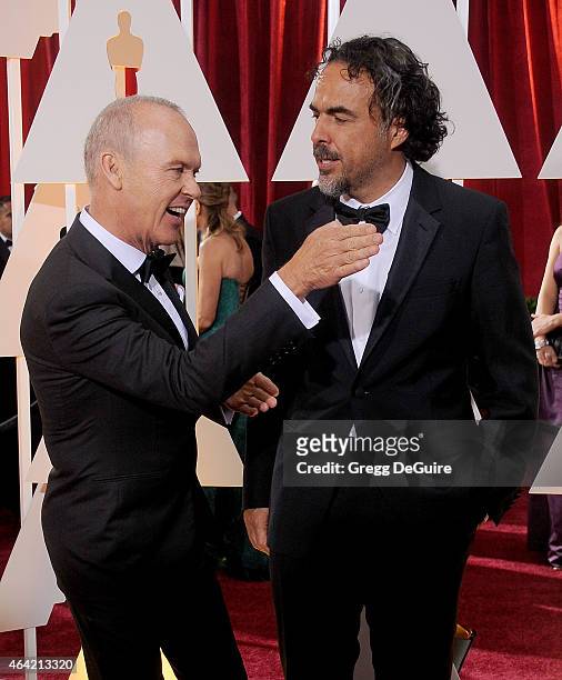 Actor Michael Keaton and director Alejandro Gonzalez Inarritu arrive at the 87th Annual Academy Awards at Hollywood & Highland Center on February 22,...