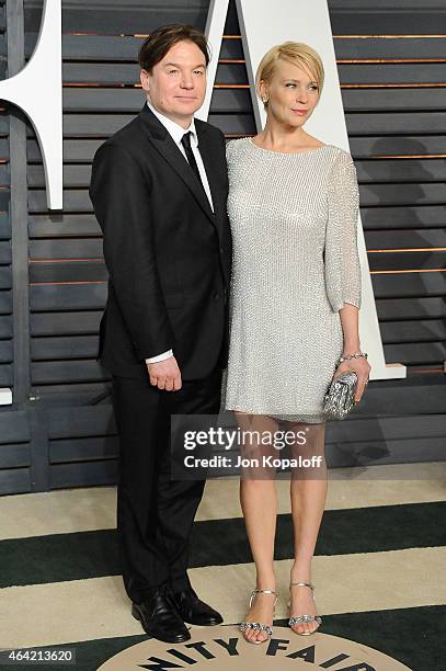 Actor Mike Myers and Kelly Tisdale attend the 2015 Vanity Fair Oscar Party hosted by Graydon Carter at Wallis Annenberg Center for the Performing...