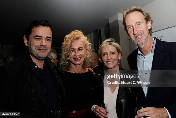 Will Carling, Angie Rutherford, Lisa Carling and Mike Rutherford attend the launch party for Mike Rutherford's 'The Living Year's' at 1 Alfred Place...