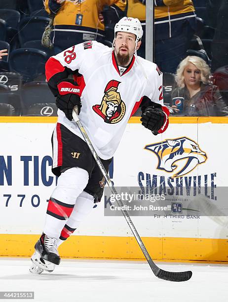 Matt Kassian of the Ottawa Senators skates against the Nashville Predators at Bridgestone Arena on January 11, 2014 in Nashville, Tennessee.