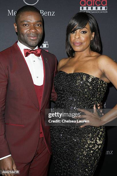 Actors David Oyelowo and Niecy Nash attend Mercedes-Benz USA and African American Film Critics Association Academy Awards viewing party on February...