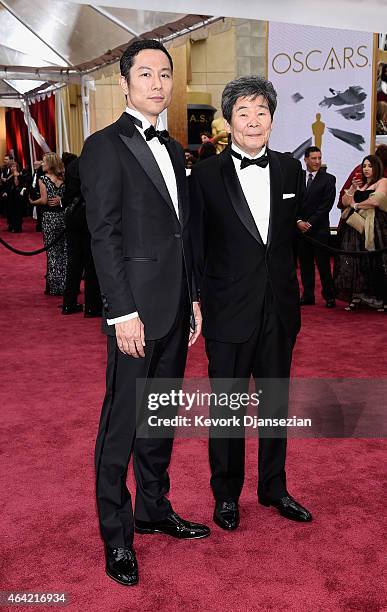 Director Isao Takahata and producer Yoshiaki Nishimura attend the 87th Annual Academy Awards at Hollywood & Highland Center on February 22, 2015 in...