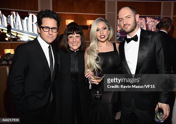 Abrams, Lisa Robinson, Lady Gaga and Bobby Campbell attend the 2015 Vanity Fair Oscar Party hosted by Graydon Carter at the Wallis Annenberg Center...