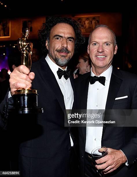 Director Alejandro Gonzalez Inarritu, winner of Best Original Screenplay, Best Director, and Best Motion Picture, for 'Birdman' and actor Michael...