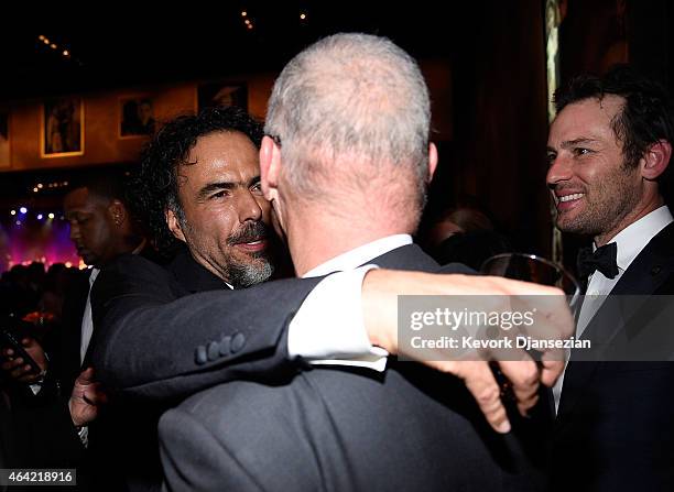 Director Alejandro Gonzalez Inarritu, winner of Best Original Screenplay, Best Director, and Best Motion Picture, for 'Birdman' and actor Michael...