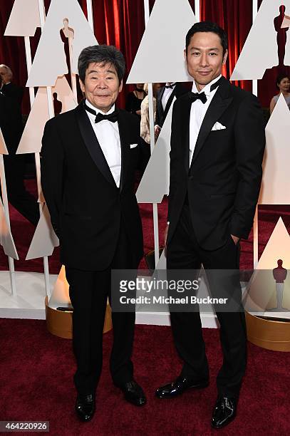Writer Director Isao Takahata and Producer Yoshiaki Nishimura attend the 87th Annual Academy Awards at Hollywood & Highland Center on February 22,...