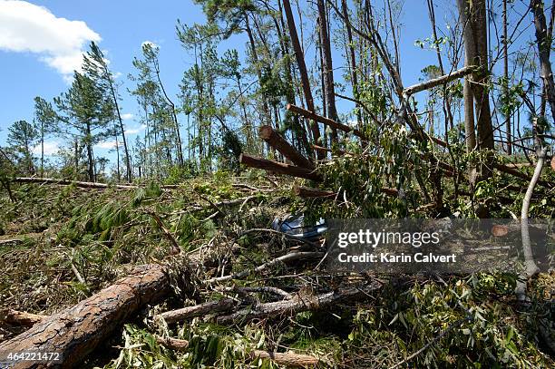 General view of damage at Nob Creek Pottery caused by Cyclone Marcia on February 23, 2015 in Byfield, Australia. Seen here one of the familys cars...