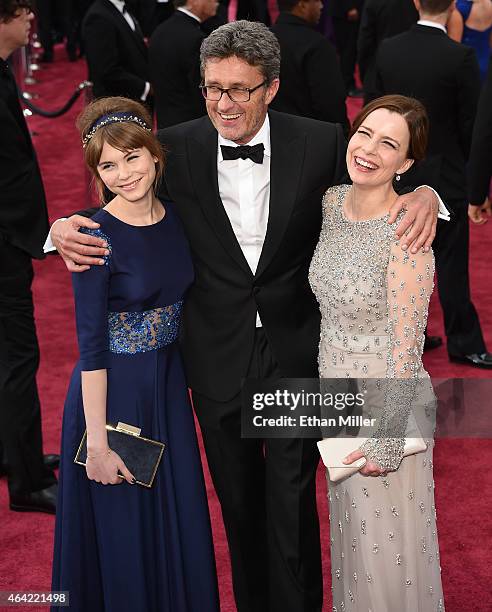 Actress Agata Trzebuchowska, filmmaker Pawel Pawlikowski and actress Agata Kulesza attend the 87th Annual Academy Awards at Hollywood & Highland...