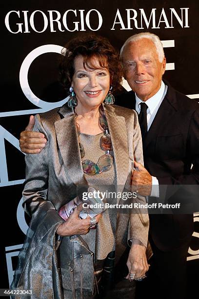 Claudia Cardinale and Giorgio Armani attend the Giorgio Armani Prive show as part of Paris Fashion Week Haute Couture Spring/Summer 2014 on January...