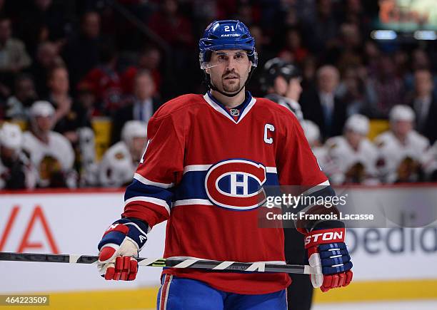 Brian Gionta of the Montreal Canadiens during the NHL game against the Chicago Blackhawks on January 11, 2014 at the Bell Centre in Montreal, Quebec,...