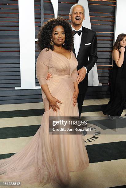 Producer/actress Oprah Winfrey and businessman Stedman Graham attend the 2015 Vanity Fair Oscar Party hosted by Graydon Carter at Wallis Annenberg...