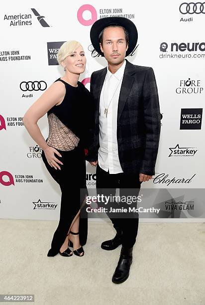 Singer Natasha Bedingfield and guest attend the 23rd Annual Elton John AIDS Foundation Academy Awards Viewing Party on February 22, 2015 in Los...