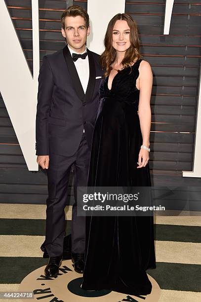 Composer James Righton and actress Keira Knightley attend the 2015 Vanity Fair Oscar Party hosted by Graydon Carter at Wallis Annenberg Center for...