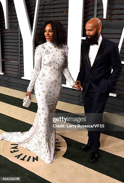 Recording artist Solange Knowles anda director Alan Ferguson attends the 2015 Vanity Fair Oscar Party hosted by Graydon Carter at the Wallis...
