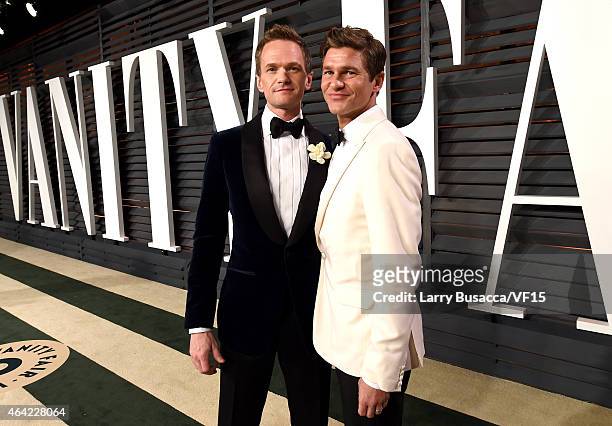 Actors Neil Patrick Harris and David Burtka attend the 2015 Vanity Fair Oscar Party hosted by Graydon Carter at the Wallis Annenberg Center for the...