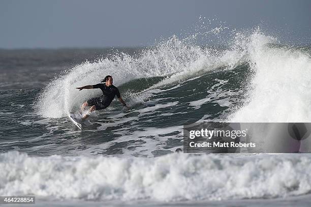 Jordy Smith of South Africa surfs at Snapper Rocks on February 23, 2015 on the Gold Coast, Australia.