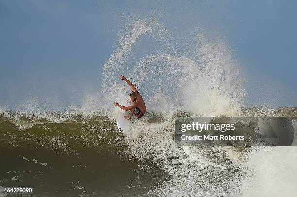 Dusty Payne of Hawaii surfs at Snapper Rocks on February 23, 2015 on the Gold Coast, Australia.