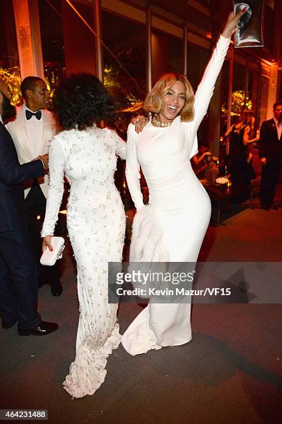 Solange and Beyonce attend the 2015 Vanity Fair Oscar Party hosted by Graydon Carter at the Wallis Annenberg Center for the Performing Arts on...