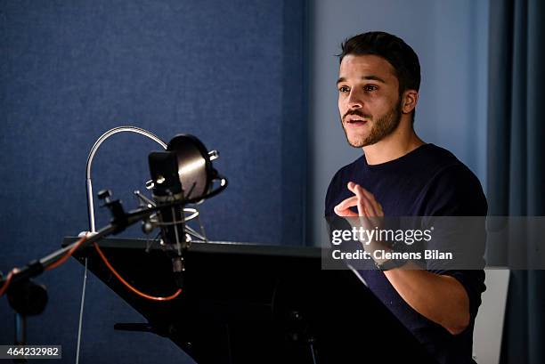 Kostja Ullmann at the dubbing studio for the Cartoon Network animation series 'Hinter der Gartenmauer' on February 19, 2015 in Berlin, Germany.