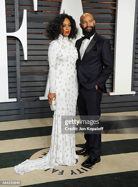 Recording artist Solange Knowles and director Alan Ferguson attend the 2015 Vanity Fair Oscar Party hosted by Graydon Carter at Wallis Annenberg...