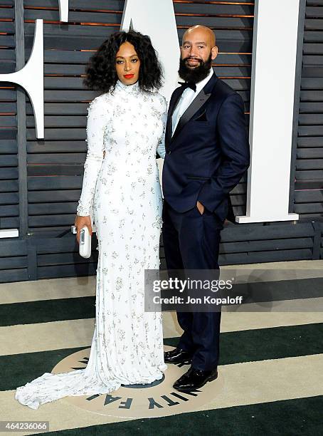 Recording artist Solange Knowles and director Alan Ferguson attend the 2015 Vanity Fair Oscar Party hosted by Graydon Carter at Wallis Annenberg...