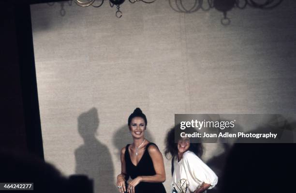 Actress Gilda Radner poses with presenter Lynda Carter after winning Best Supporting Actress in Variety or Music. For 'Saturday Night Live' at the...