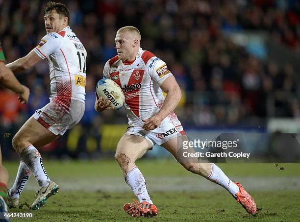 Luke Thompson of St Helens in action during the World Club Series match between St Helens and South Sydney Rabbitohs at Langtree Park on February 22,...