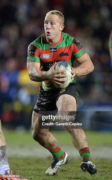 Jason Clark of South Sydney Rabbitohs in action during the World Club Series match between St Helens and South Sydney Rabbitohs at Langtree Park on...
