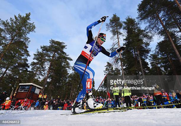 Anne Kylloenen of Finland competes during the Women's Cross-Country Team Sprint Final during the FIS Nordic World Ski Championships at the Lugnet...