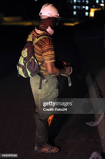 Miner during a rescue operation at Kusasalethu gold mine on February 22, 2015 in Cartlonville, South Africa. Harmony Gold and the mineral resources...