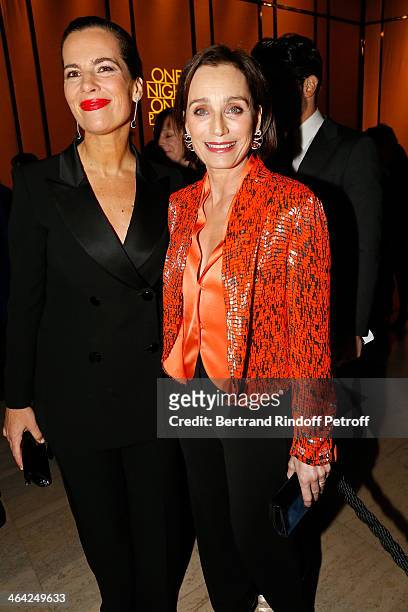 Roberta Armani and Kristin Scott Thomas attend the Giorgio Armani Prive show as part of Paris Fashion Week Haute Couture Spring/Summer 2014 on...