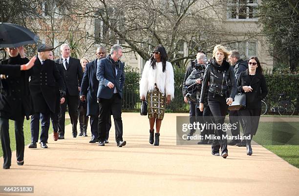 Naomi Campbell attends the Burberry Prosum show during London Fashion Week Fall/Winter 2015/16 at perk's Field on February 23, 2015 in London,...