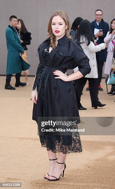 Tanya Burr attends the Burberry Prosum show during London Fashion Week Fall/Winter 2015/16 at perk's Field on February 23, 2015 in London, England.