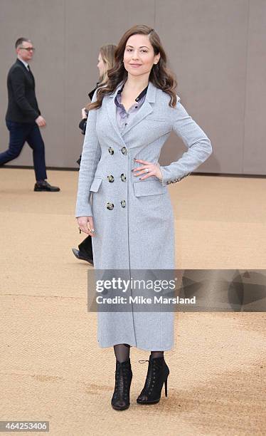 Raya Abirached attends the Burberry Prosum show during London Fashion Week Fall/Winter 2015/16 at perk's Field on February 23, 2015 in London,...