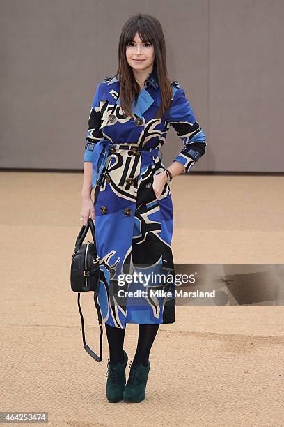 Miroslava Duma attends the Burberry Prosum show during London Fashion Week Fall/Winter 2015/16 at perk's Field on February 23, 2015 in London,...