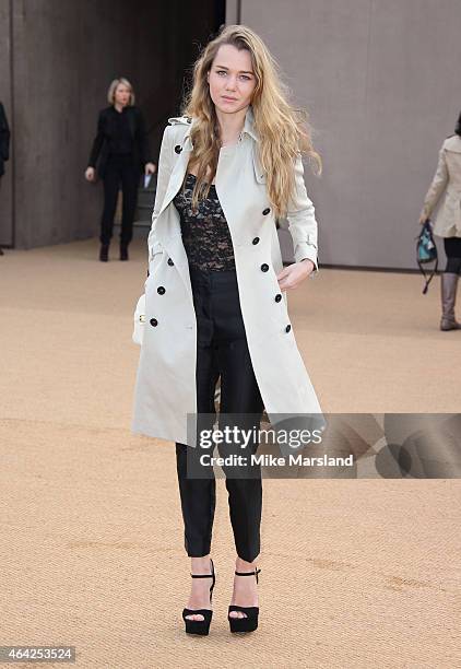 Immy Waterhouse attends the Burberry Prosum show during London Fashion Week Fall/Winter 2015/16 at perk's Field on February 23, 2015 in London,...