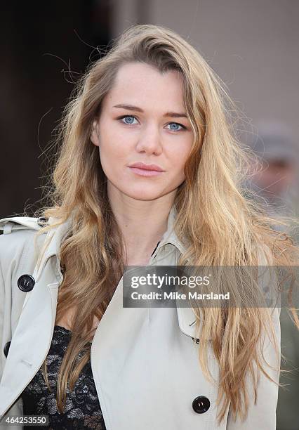 Immy Waterhouse attends the Burberry Prosum show during London Fashion Week Fall/Winter 2015/16 at perk's Field on February 23, 2015 in London,...