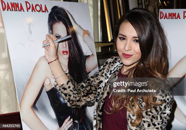 Recording Artist Danna Paola poses for pictures before her press conference to announce the crossover film "Saving Sara Cruz" on January 21, 2014 in...