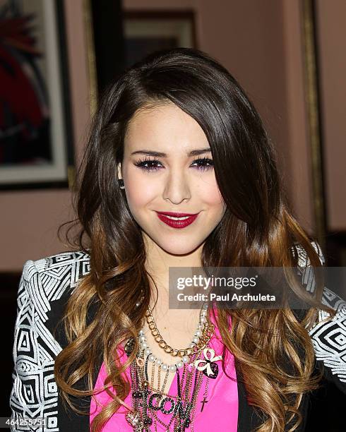 Recording Artist Danna Paola poses for pictures before her press conference to announce the crossover film "Saving Sara Cruz" on January 21, 2014 in...