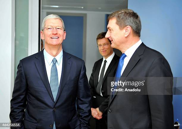 Apple's Chief Executive Officer Tim Cook meets with the European Commission Vice-President and Commissioner for the Digital Single Market Andrus...